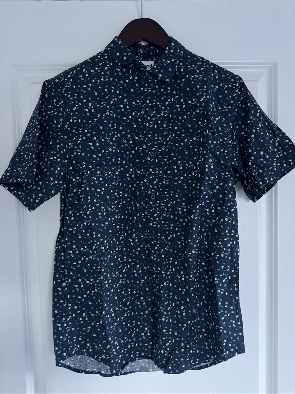New Abound Dark Blue Floral Button Up Short Sleeve S